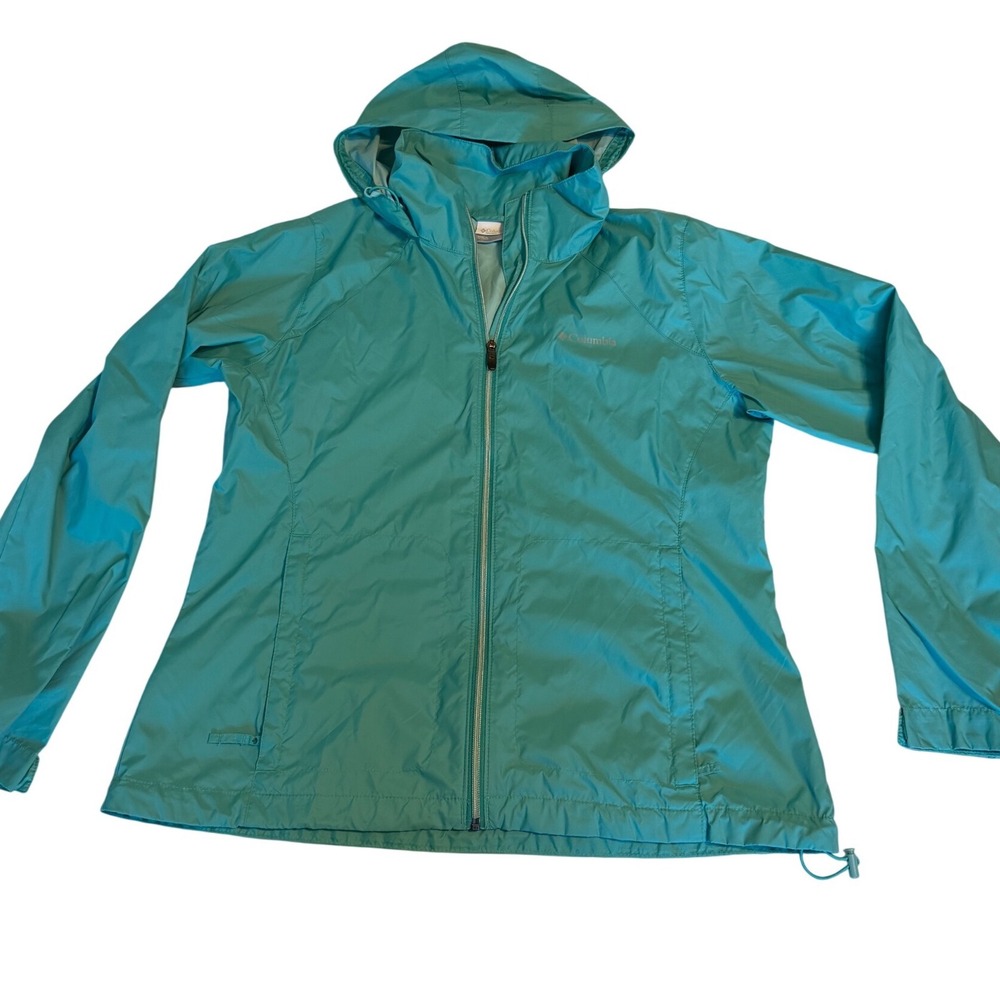 Columbia Windbreaker Jacket Womens XL Teal Blue Excellent Hooded Full Zip